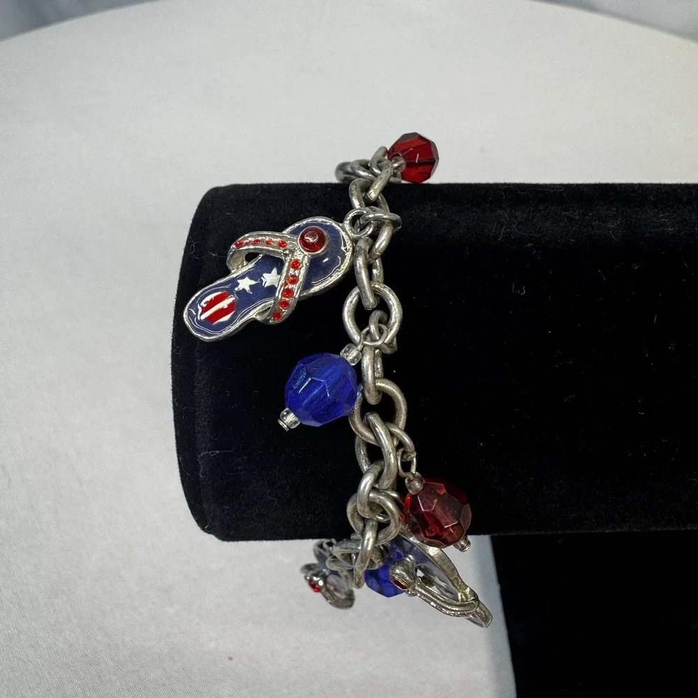 Red & Blue Americana Flip Flip Charm Bracelet With Toggle Clasp